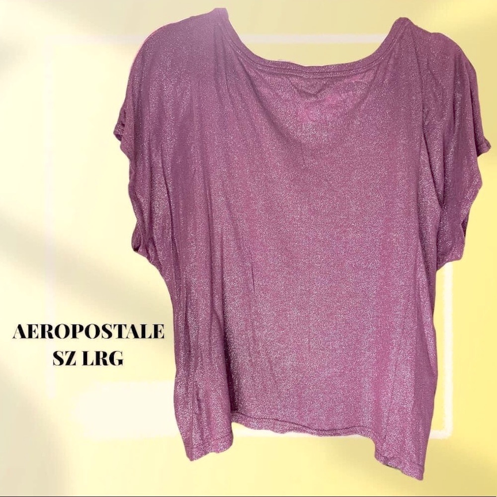 🔔3 FOR $25-Aeropostale purple shimmer lightweight shirt, SZ LRG batwing sleeves - Picture 3 of 9